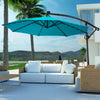 Costway Parasol deporte de patio de 10 pieds, alimente par energie solaire, LED, rotation a 360 degres, aluminium, turquoise