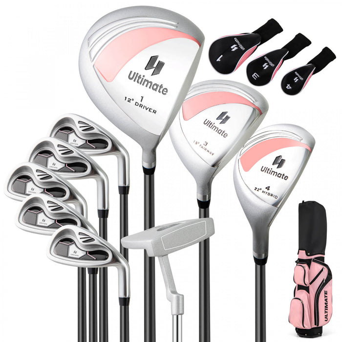 Ensemble De Clubs De Golf Pour Femmes, 3 Crosses De Golf En Bois, 5 Crosses De Golf En Fer, 1 Tige-poussoir Et 1 Sac De Balle, Grande Espace De Rangement Et Base Antiderapante
