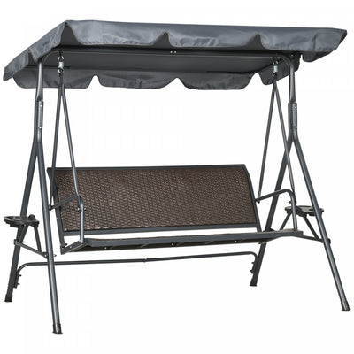Outsunny 3-seat Porch Swing With Canopy Outdoor Swing Chair W/ Rattan Seat|Outsunny Balancoire De Porche 3 Places A Auvent Avec Siege En Rotin
