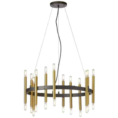 Dainolite Derry 24 Light Chandelier Matte Black/Aged Brass Lamp|Lustre Derry de Dainolite avec fini noir mat et laiton vieilli et 24 ampoules