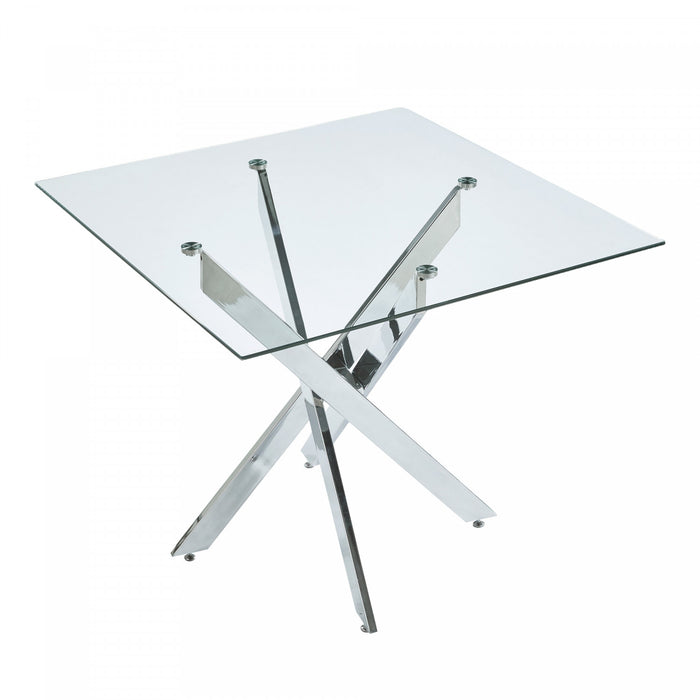 Table a manger carree en verre Olivia avec fonction polyvalente, finition chrome