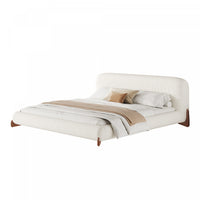  Lit plateforme Harper a profil bas en boucle avec tete de lit epaisse et courbee, California King, blanc creme
