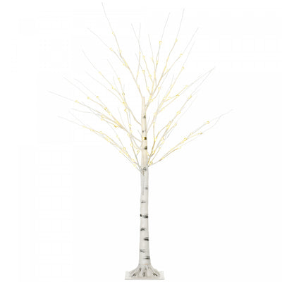 Homcom 5ft Artificial White Birch Tree For Indoor Covered Outdoor|Homcom Bouleau Blanc Artificiel De 5ft Pour Exterieur Interieur