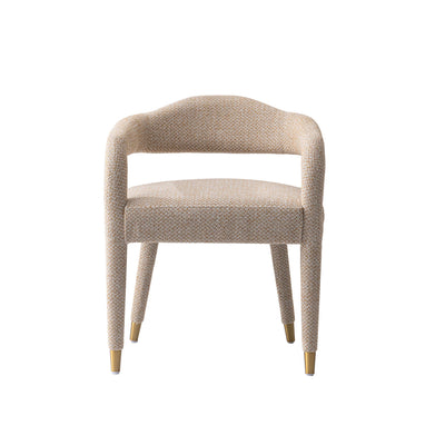 Aspen Mid-Century Modern Upholstered Tweed Armchair in Gold Dust | Fauteuil Aspen style milieu du siecle moderne en tweed rembourre, coloris Poussiere d’Or