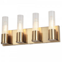 Lumière de coiffeuse Tube de Dainolite en verre cannelé transparent, avec fini laiton vieilli et 4 ampoules