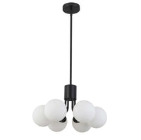 Luminaire suspendu Amanda de Dainolite en verre blanc opale, avec fini noir mat et 6 ampoules