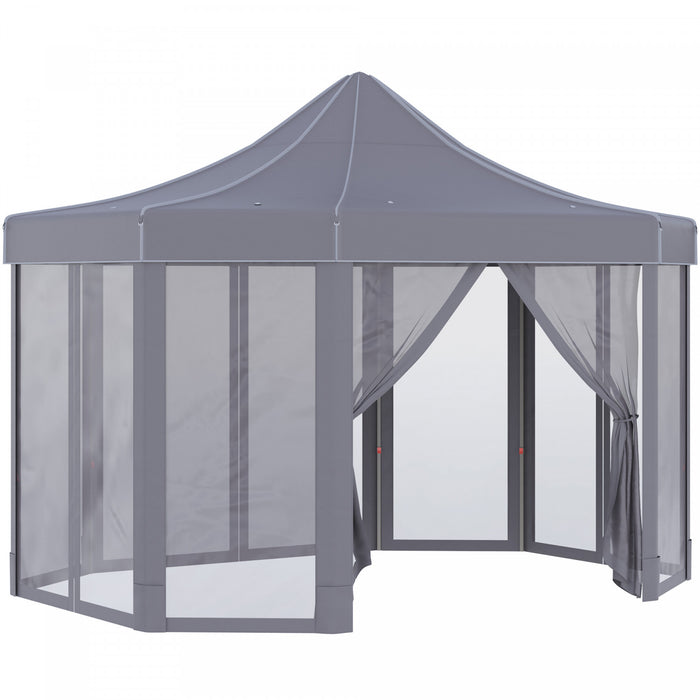 Outsunny 13' X 10' Tonnelle Barnum De Jardin Pliable Gazebo Pop-up Tente Reception Octogonale Avec Parois Laterales Zippees Sacs De Sables Hauteur Reglable Sac De Transport Pour Patio Cour Gris