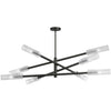 Luminaire suspendu Wand de Dainolite en verre givré, avec fini noir mat et 8 ampoules