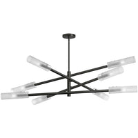 Luminaire suspendu Wand de Dainolite en verre givré, avec fini noir mat et 8 ampoules
