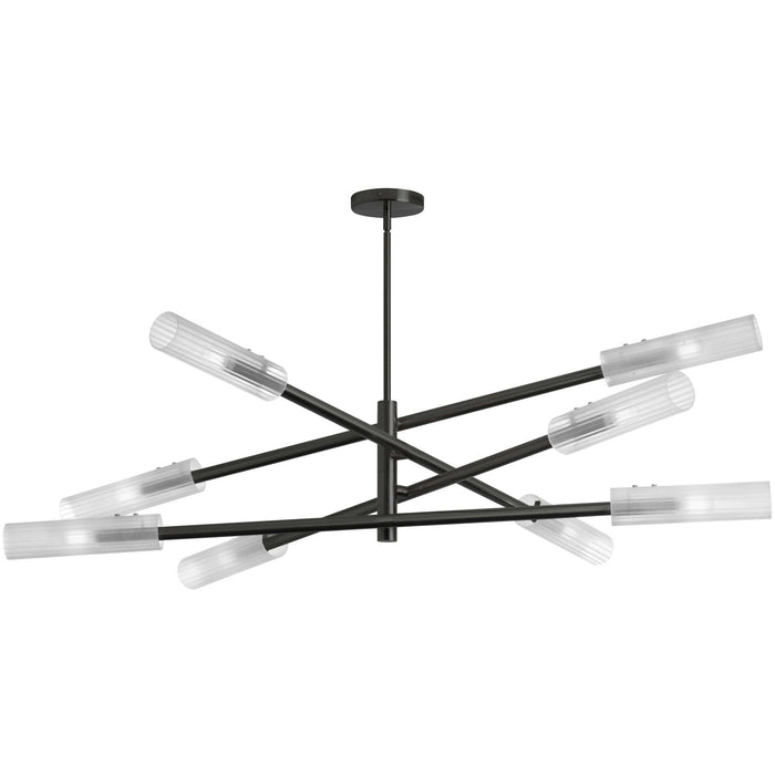 Luminaire suspendu Wand de Dainolite en verre givré, avec fini noir mat et 8 ampoules