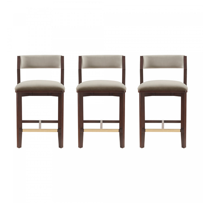 Tabouret de comptoir moderne en bois Patricia avec revetement en lin - Lot de 3
