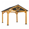 Outsunny 13' X 11' Gazebo En Bois Auvent Exterieur Pare-soleil Abri Avec Toit En Acier, Bois Massif, Noir Et Naturel