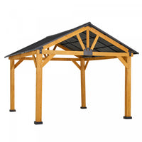 Outsunny 13' X 11' Gazebo En Bois Auvent Exterieur Pare-soleil Abri Avec Toit En Acier, Bois Massif,
