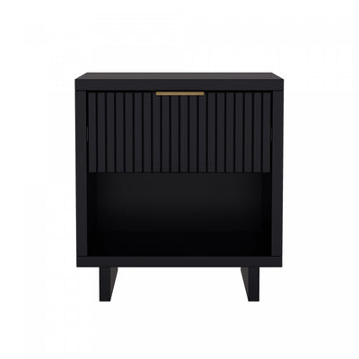 Elara Contemporary 18" Solid Wood Nightstand in Black (1-Drawer) | Table de nuit contemporaine Elara 18" en bois massif noir (1 tiroir)