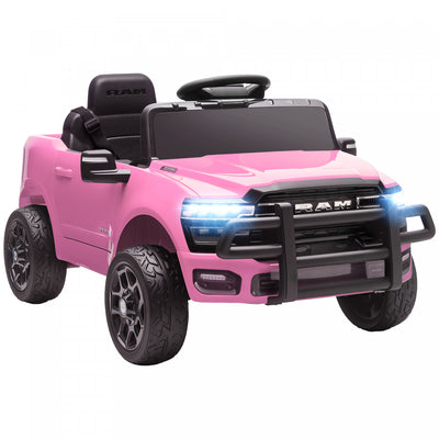 Qaba 12V Kids Car, Electric Ride on Vehicle Licensed Dodge RAM 3500 Battery Powered with Remote Control, Rear Suspension, Bluetooth, Power Display and LED Light for 3-5 Years, Pink