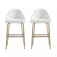 Tabouret de bar moderne en metal Gracie avec revetement, blanc et or - Lot de 2