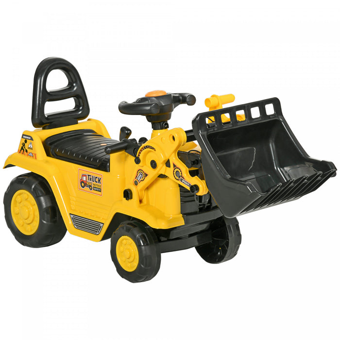 Homcom Bulldozer Jouet Porteur Avec Volant A Corne De Seau Pour Tout-petits, Jaune