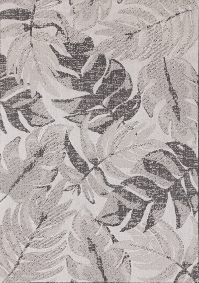 Jackson Grey White Botanical Leaves Rug, 6'7" x 9'6" Outdoor Area Rug | Tapis Jackson a feuilles botaniques gris et blanc, 6'7" x 9'6"