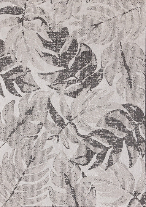 Tapis Jackson a feuilles botaniques gris et blanc, 6'7\" x 9'6\"