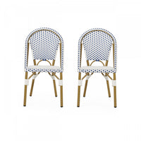 Chaises de bistrot francaises Julien en rotin synthetique et aluminium, lot de 2 - bleu et blanc