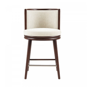 Tabouret de comptoir moderne en bois avec revetement en tissu creme Evalyn