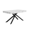 FlexDine Table a Manger Rectangulaire Extensible 55-71 po avec Pieds Croises et Finition Effet Marbre, Marbre Blanc