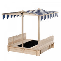 Bac A Sable Carre En Bois Pour Enfants Station De Jeu En Plein Air Auvent Reglable Banquette Convert