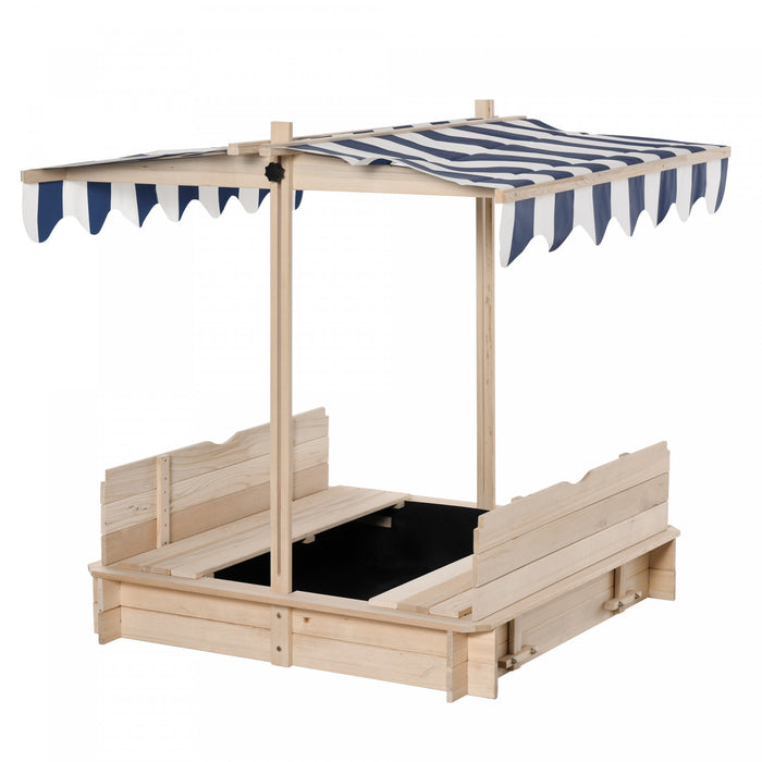 Bac A Sable Carre En Bois Pour Enfants Station De Jeu En Plein Air Auvent Reglable Banquette Convertible Housse De Protection Contre Le Sable Doublure Inferieure Sable/fosse A Balles Sapin