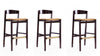 Tabouret de bar en bois rembourre style Klismos mi-siecle moderne, coloris camel - Lot de 3