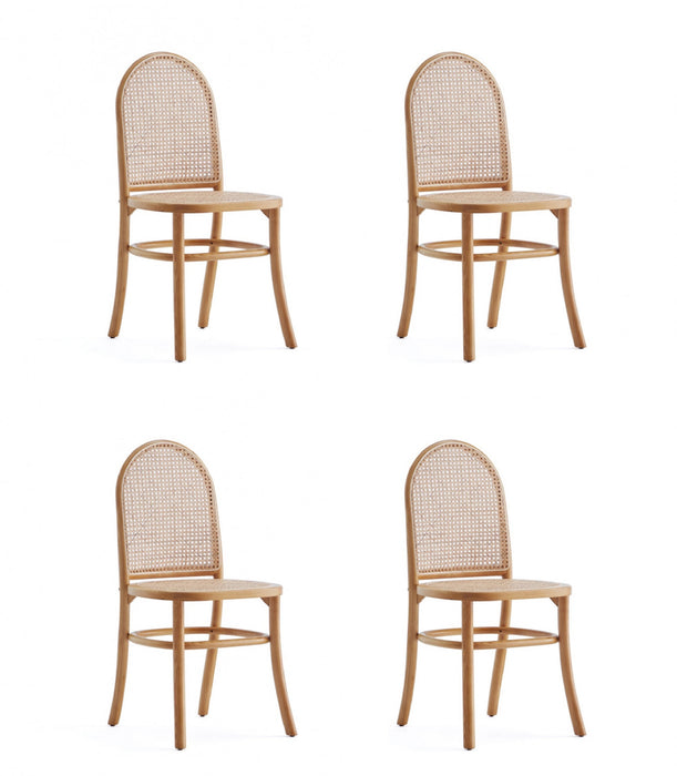 Chaise de salle a manger Paragon Industry Chic avec dossier en cannage et assise rembourree en bois, coloris flocon d’avoine - Lot de 4