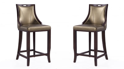 Emperor Traditional Wood Upholstered Barstool in Bronze - Set of 2 | Tabouret de bar en bois traditionnel Emperor avec assise rembourree, bronze - Lot de 2