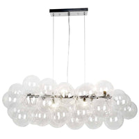Luminaire suspendu horizontal Comet de Dainolite en verre transparent, avec fini chromé poli et 10 ampoules