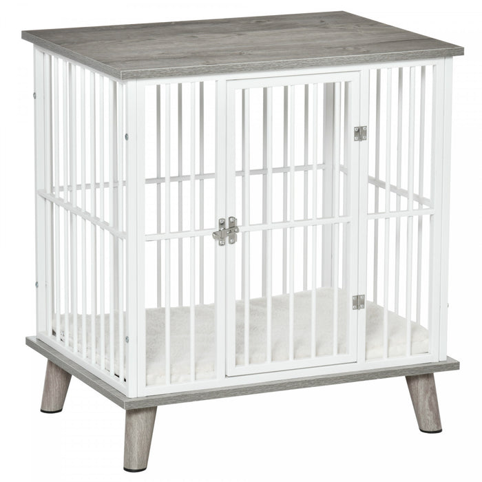 Pawhut Cage Pour Chien Animaux Sur Pied Grand Coussin Amovible Porte Verrouillable En Acier Panneaux De Particules Dim. 25.5\"l X 19\"l X 27.75\"h Blanc Gris