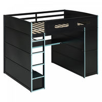Jerry Lit mezzanine en bois avec bureau et rangement, Taille Double, Bleu