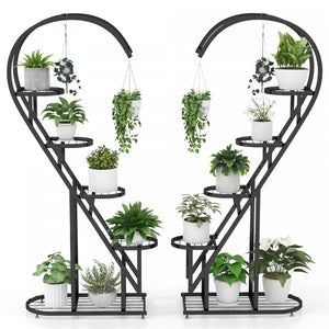 Costway 5 Etagere En Forme De Cœur Avec Crochet Suspendu Pour Plusieurs Plantes Noir