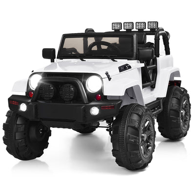 Costway 12v Kids Ride On Truck Car W/ Remote Control Mp3 Music Led Lights White