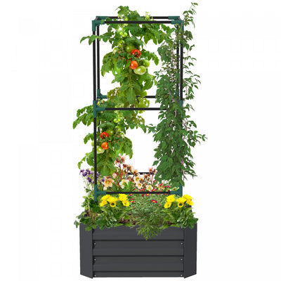 Outsunny Galvanized Raised Garden Bed With 3-tier Trellis Tomato Cage Grey|Outsunny Lit De Jardin Sureleve Galvanise Avec Cage En Treillis, Gris