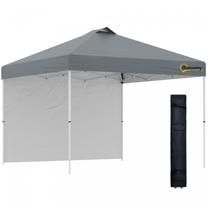 Outsunny Tente A Auvent Escamotable 10' X 10', Paroi Laterale Et Sac, Gris