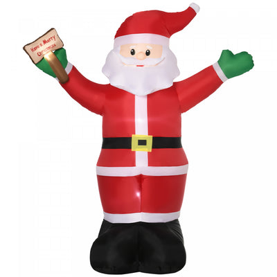 Outsunny 8' Inflatable Christmas Santa Claus Holds Sign Of Blessings|Outsunny Pere Noel Gonflable De 8ft Signe Lumineux De Benedictions