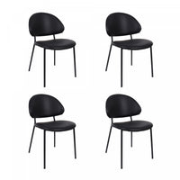 Chaise laterale contemporaine moderne en cuir vegetalien et metal Haven, noire - Lot de 4