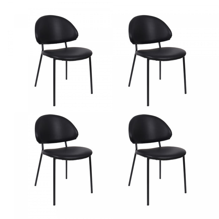 Chaise laterale contemporaine moderne en cuir vegetalien et metal Haven, noire - Lot de 4