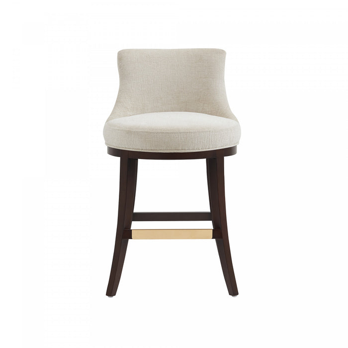 Tabouret de comptoir moderne en bois Lucia avec assise en chenille, finition naturelle