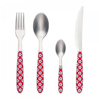 Arimi Nilu Decor Italian Stainless Steel 24 Piece Flatware Set - Service For 6 - Flower Red Handle|Ensemble De Couverts 24 Pieces En Acier Inoxydable Italien Arimi Nilu Decor - Service Pour 6 Personnes - Manche Rouge Fleur