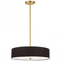 Luminaire suspendu Everly de Dainolite avec abat-jour noir, fini laiton vieilli et 4 ampoules