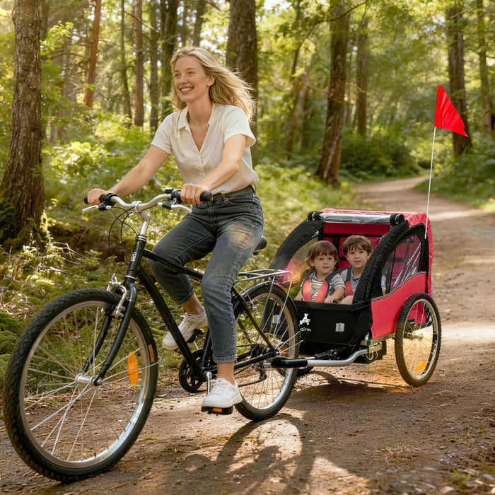 Aosom Remorque de velo 2 places pour enfants, poussette bebe, rouge