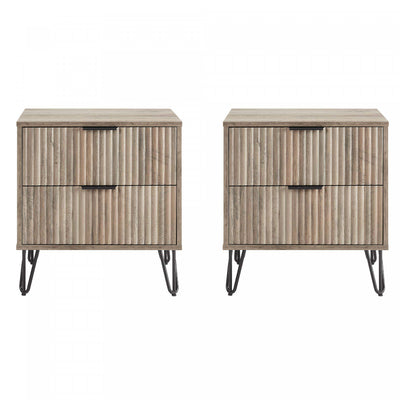 Dumbo Modern 20" Fluted Nightstand in Rustic Gray (2-Drawer) - Set of 2 | Table de nuit moderne Dumbo 20" a cannelures en gris rustique (2 tiroirs) - Lot de 2