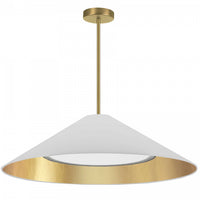 Luminaire suspendu Padme de Dainolite avec abat-jour blanc et doré, fini laiton vieilli et ampoule de 30 W