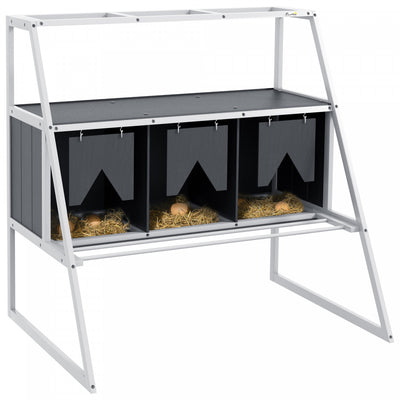 Pawhut Nesting Boxes For Chickens, 3 Compartments Wooden Nesting House For Hens Laying Eggs, Chicken|Pawhut Nichoir A Poules, 3 Compartiments, Nichoirs En Bois Pour Poules Pondeuses Avec Rideaux D'inti