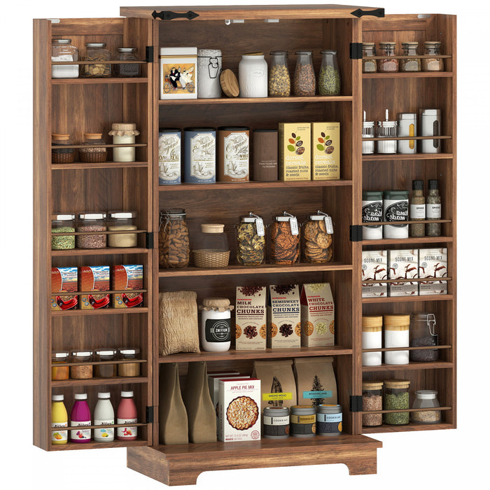 HOMCOM Armoire de cuisine avec etageres reglables, marron