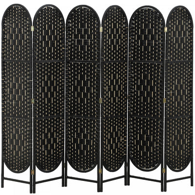HOMCOM 6 Panel Room Divider, Bohemian Folding Privacy Screen, Black